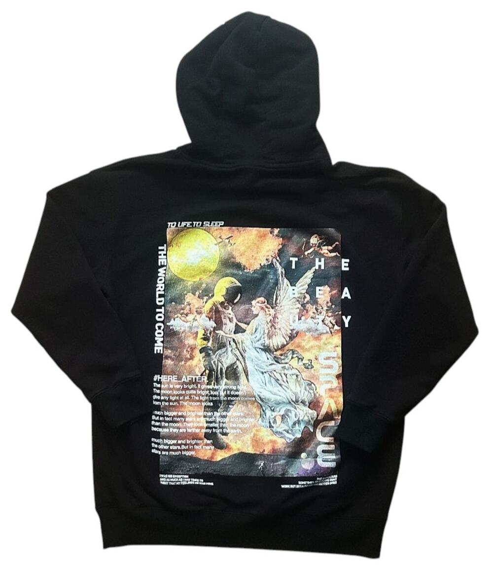 Chinese Black Oversized Graphic "Space The Beauty" Hoodie Men's Medium